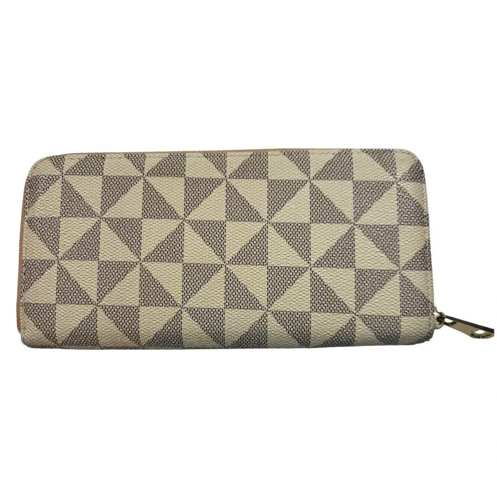 Woman Checkered Wallet Clutch Wristlet Coin Card Cash Purse Fashion Damier White